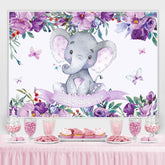 Lila Blumen Und Baby Elefant babydusche Hintergrund